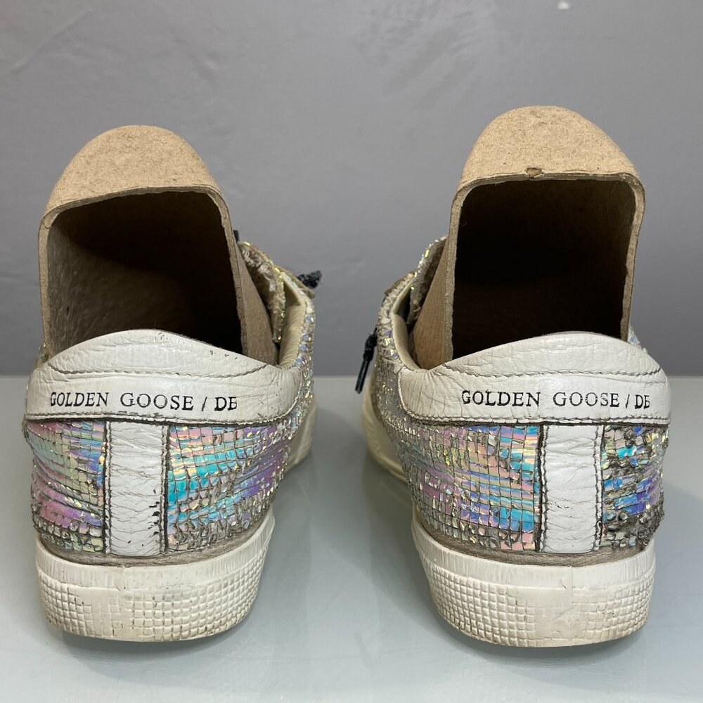 Golden Goose Womens Iridescent Holographic Superstar Sneakers with White Star - Picture 10 of 13